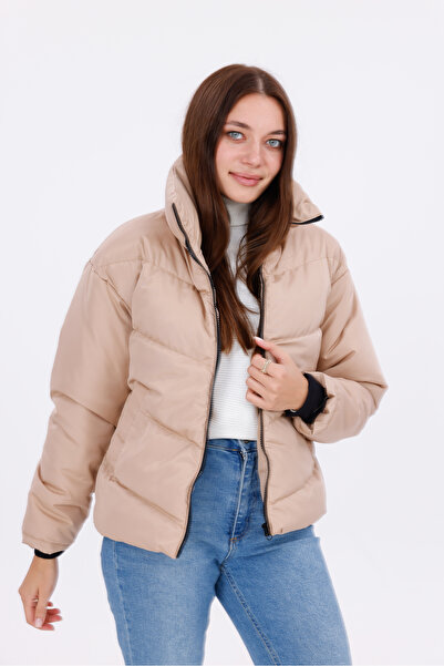 Royalside Жіночий бежевий пуховик з наповнювачем - високий комір, водонепроникний - не пропускає холод