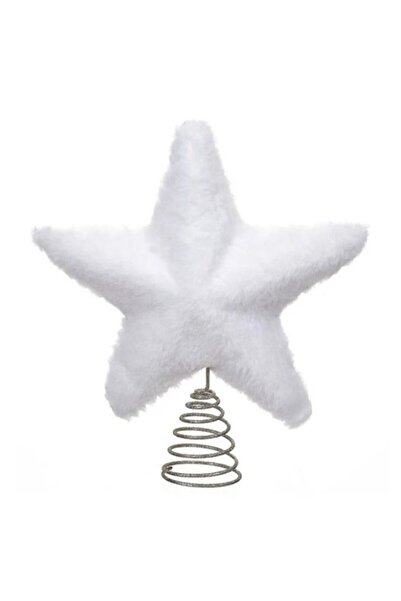 ANTBRO Buton de Crăciun pentru brad - stea albă din spumă cu blană artificial...