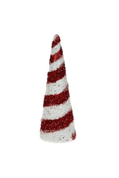 ANTBRO Ornament de Crăciun în formă de con, agățat cu beteală roșie și albă, ...