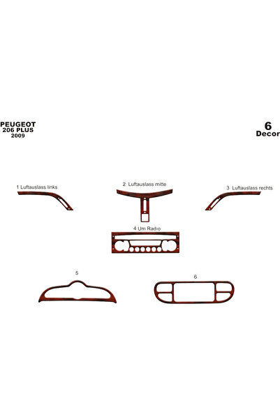 Marscockpitdesign غطاء كونسول وصندوق السيارة لبيجو 206 بلس 2009 6 قطع