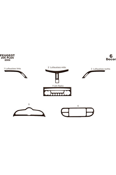 Marscockpitdesign غطاء كونسول وصندوق السيارة لبيجو 206 بلس 2009 6 قطع