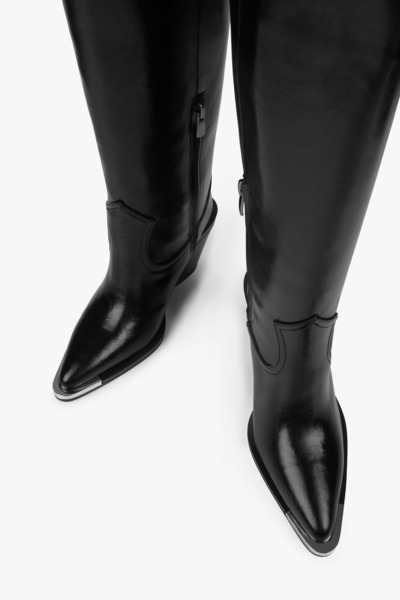 Shoeberry Women's Axor Black Leather Cowboy Boots