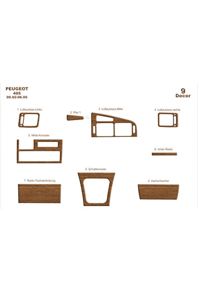 Marscockpitdesign غطاء كونسول وصندوق السيارة لبيجو 405 موديل 1992-1995، 9 قطع