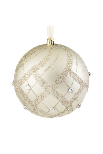 ANTBRO Glob de Crăciun bej mat, șampanie, cu sclipici și pietre decorative, 1...