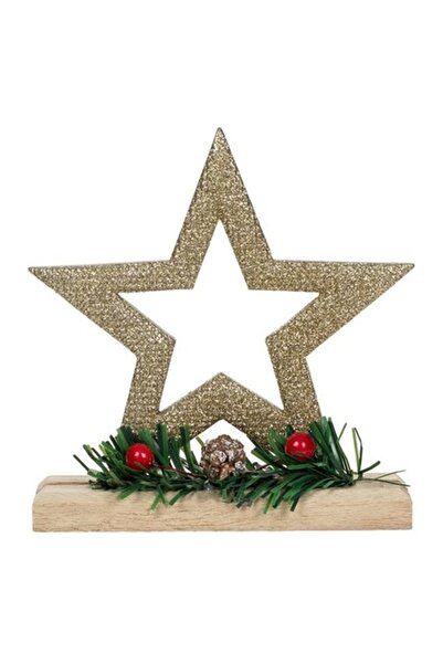 ANTBRO Stea de Crăciun din ceramică cu sclipici bej pe bază de lemn, 13x4x14 cm