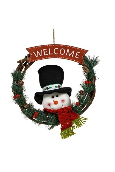 ANTBRO ® Coroană decorativă de Crăciun - Om de zăpadă cu pălărie neagră, eșar...