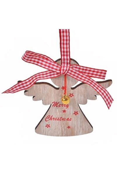 ANTBRO ® Ornament de Crăciun din lemn, înger cu panglică în carouri și clopoț...