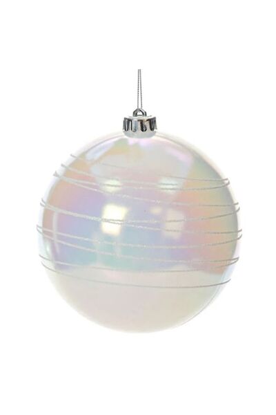 ANTBRO Ornament de Crăciun - glob alb iridescent cu dungi albe cu sclipici, 1...