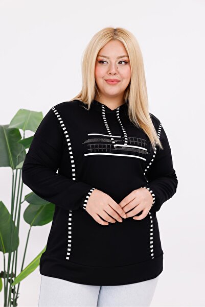 Siyezen Plus Size Stripe Detailed Sweatshirt