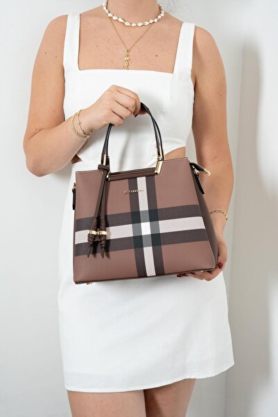 Silver Polo Dark Brown - Brown Plaid Women's Handbag Sp969