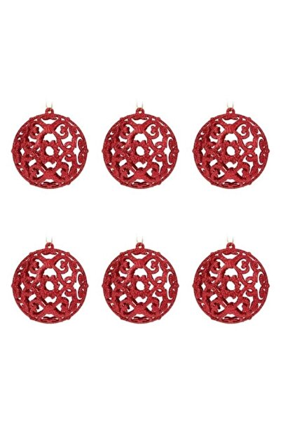 ANTBRO Globuri de Crăciun roșii perforate cu sclipici, set de 6, 6 cm