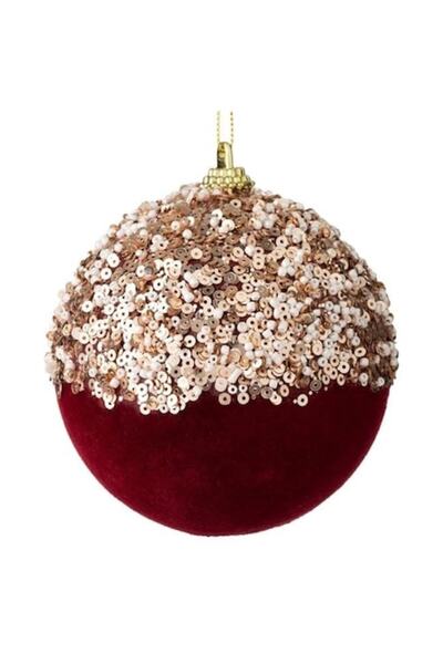 ANTBRO Glob de Crăciun din spumă roșie catifelată cu paiete și mărgele șampan...