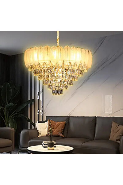 HAMER ثريا كريستال فاخرة نجف مودرن ذهبي قطر 80 سم