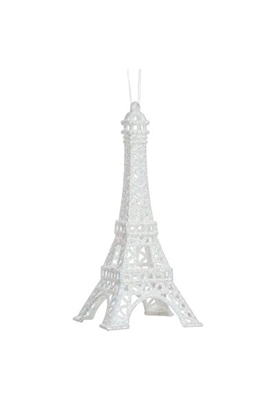 ANTBRO ® Ornament de Crăciun pentru brad - Turnul Eiffel cu sclipici alb irid...