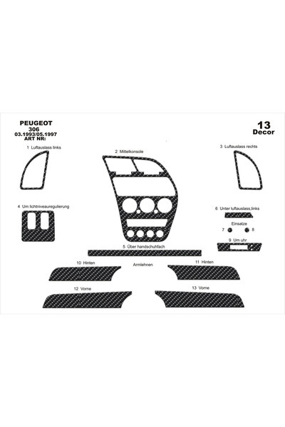Marscockpitdesign غطاء كونسول وصندوق السيارة لبيجو 306 موديلات 1993-1997، 13 ...
