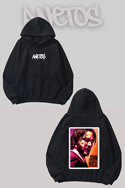 Anetos John Wick Rucsac cu imprimeu Negru cu glugă Swea tricou
