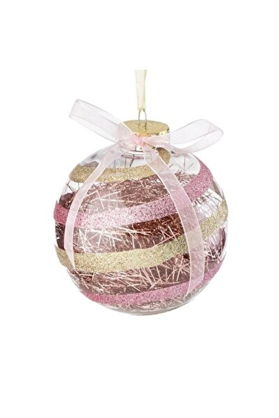 ANTBRO Χριστουγεννιάτικο στολίδι - διαφανής μπάλα με ρίγες σε χρώμα σαμπάνιας...