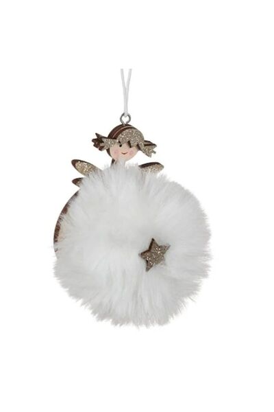 ANTBRO ® Ornament de Crăciun îngeraș - lemn cu sclipici șampanie și blană alb...