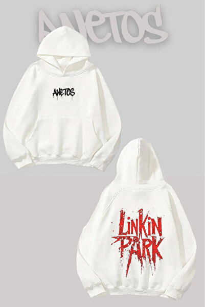 Anetos Linkin Park 8 Sırt cu imprimeu Alb cu glugă Swea tricou