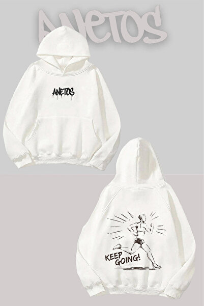 Anetos Φούτερ Keep Going Sırt με τύπωμα Λευκό με κουκούλα