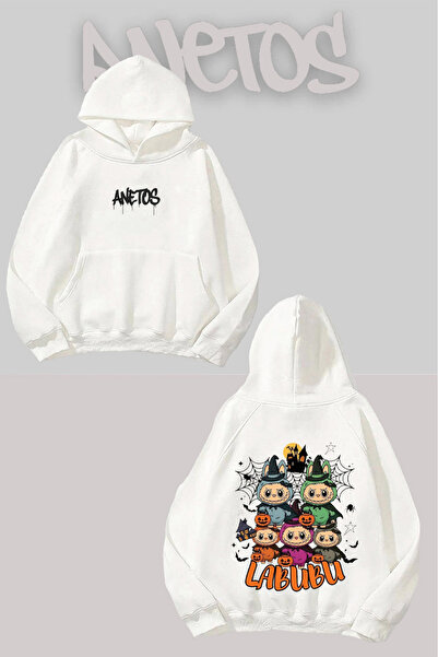 Anetos Domnule, Hanorac alb cu glugă, cu imprimeu pe spate cu fistic.