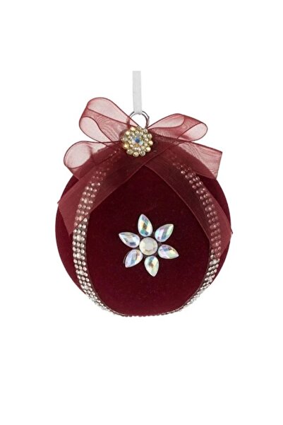 ANTBRO Glob de Crăciun din catifea roșie cu model floral, pietre holografice ...
