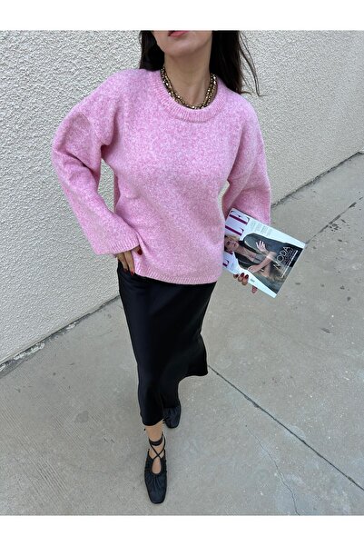 minaaise Γυναικείο πουλόβερ ροζ oversized με απαλή υφή 7014