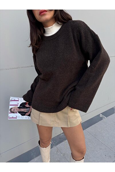 minaaise سترة نسائية بنية اللون ذات ملمس ناعم 7014