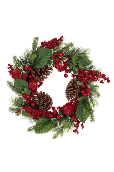 ANTBRO ® Coroană decorativă de Crăciun cu fructe de pădure, rodii și conuri, ...