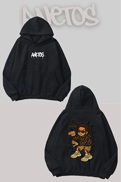 Anetos Kids But Modern Rucsac cu imprimeu Negru cu glugă Swea tricou