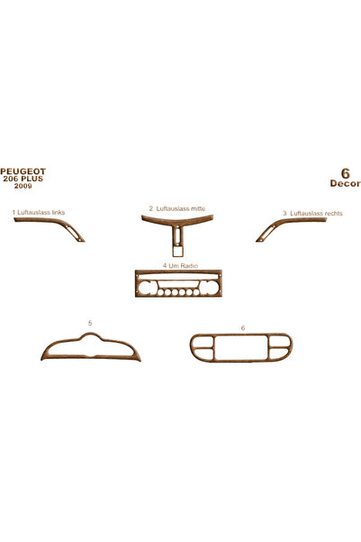Marscockpitdesign غطاء كونسول وصندوق السيارة لبيجو 206 بلس 2009 6 قطع