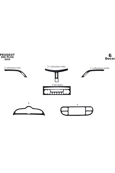 Marscockpitdesign غطاء كونسول وصندوق السيارة لبيجو 206 بلس 2009 6 قطع