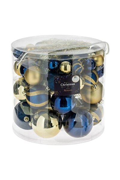 ANTBRO Set de 55 Globuri de Crăciun - Albastru și Auriu, Mat, Strălucitor și ...