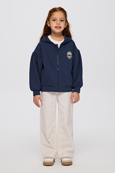 Panço Kız Çocuk Fermuarlı Lacivert Sweatshirt