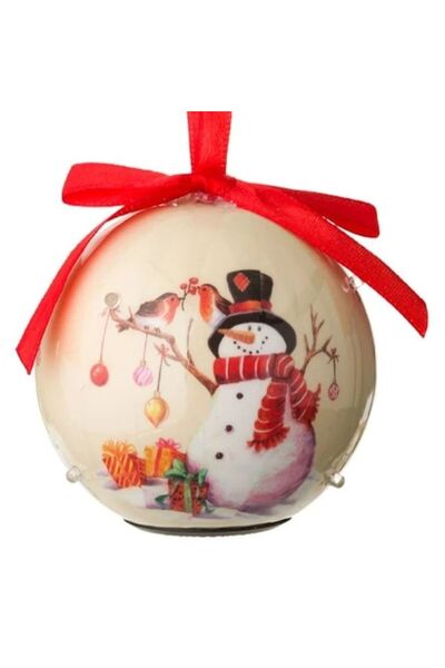 ANTBRO Glob de Crăciun LED ecru cu imagine de om de zăpadă, 7,5 cm