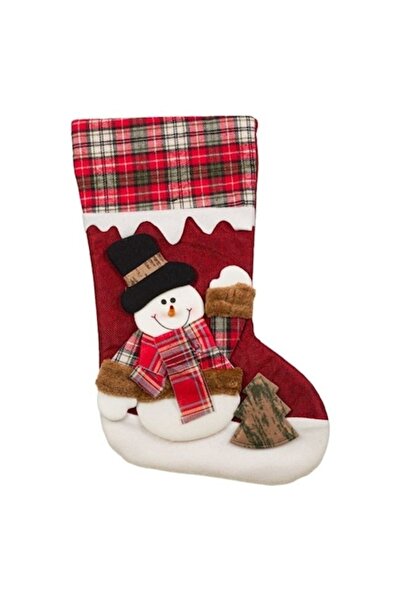 ANTBRO ® Șosetă roșie de Crăciun cu om de zăpadă 3D purtând o eșarfă și o căc...
