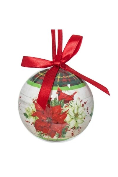 ANTBRO Glob decorativ de Crăciun cu imagine de Crăciun și fundă roșie, 7,5 cm