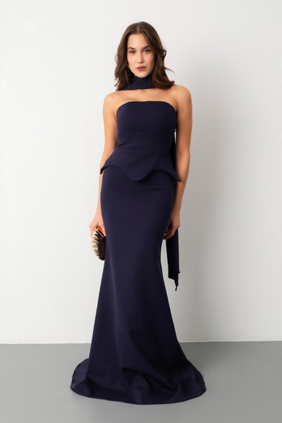 Lafaba Жіноче темно-синє плаття з шаллю, без бретелей, з відкритими плечима, для заручин та весілля