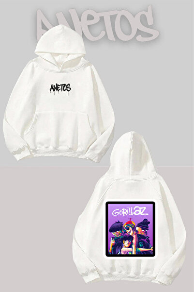 Anetos سويت شيرت أبيض بقلنسوة مطبوع عليه غوريلاز