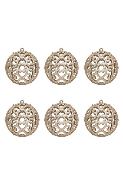 ANTBRO Σετ 6 χριστουγεννιάτικων στολιδιών σε μπεζ χρώμα με γκλίτερ, 8 εκ.