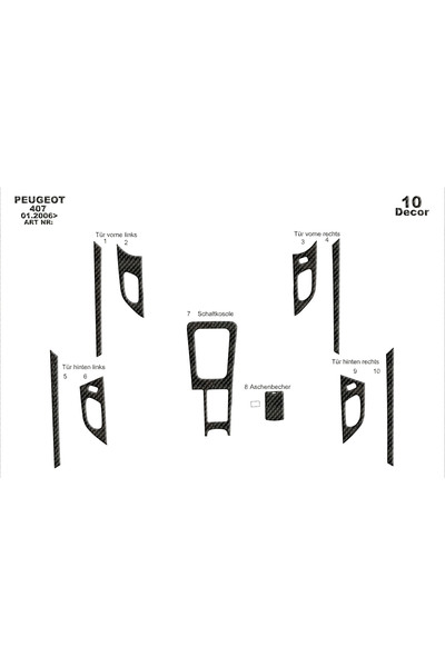 Marscockpitdesign غطاء لوحة التحكم في أبواب بيجو 407 2005-2010 10 قطع