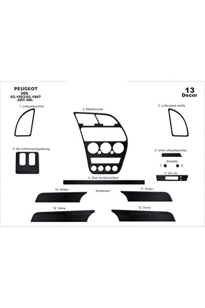 Marscockpitdesign غطاء كونسول وصندوق السيارة لبيجو 306 موديلات 1993-1997، 13 ...