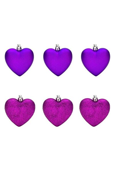 ANTBRO Σετ 6 στολιδιών χριστουγεννιάτικου δέντρου σε σχήμα μωβ καρδιάς Antbro...