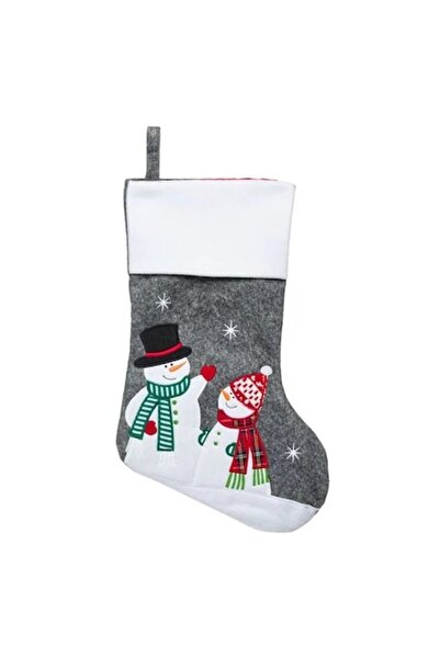 ANTBRO Christmas gift stocking, gray with white details and snowman pattern, ...