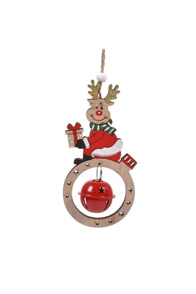 ANTBRO Glob de Crăciun din lemn cu ren perforat și coarne cu sclipici auriu, 11 cm