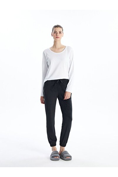 LC Waikiki Lcw Dream Black Elastic Waist Plain Velvet Women's Jogger Pajama B...