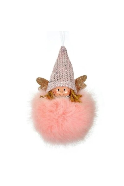 ANTBRO Ornament de Crăciun pentru brad, îngeraș roz din blană artificială cu ...
