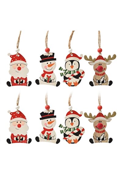 OEM Ξύλινα στολίδια χριστουγεννιάτικου δέντρου σετ 8 τεμαχίων - Άγιος Βασίλης...