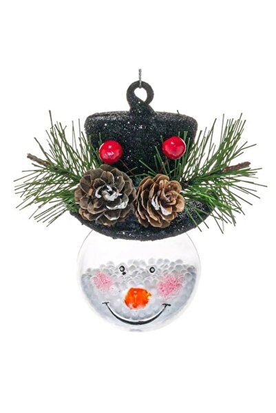 ANTBRO Ornament de Crăciun - glob transparent, Om de zăpadă cu pălărie neagră...