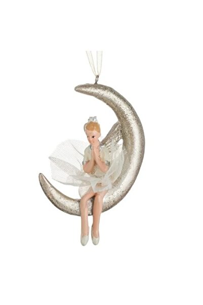 ANTBRO Ornament de Crăciun - Semilună, Bej Șampanie cu Sclipici și Înger Așez...